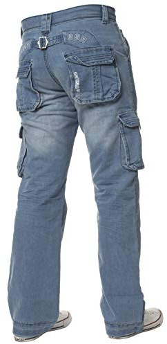 Ze ENZO Jean Cargo Combat -Pantalons Denim en Toutes Tailles pour Hommes- Bleu - 42W / 30L