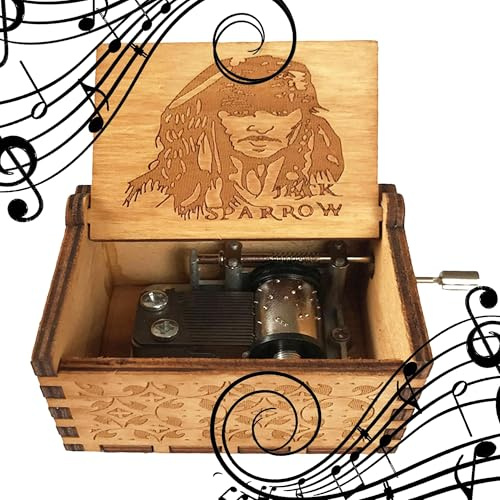 MINGZE Manovella in Legno Music Box meccanismo, varietà di Stili Carillon Creativo Personalizable, Best Gift for Kids Friends (Pirates of The Caribbean（Captain Jack）)