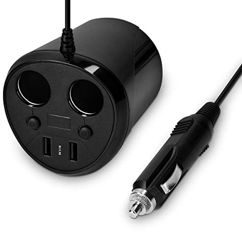 Navaris KFZ Zigarettenanzünder Verteiler 12V/24V Steckdose rund - mit 2X USB A Charger Spannungsanzeige - Zigaretten Anzünder Doppelsteckdose Auto