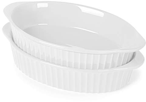 LEETOYI Porcelain Small Oval Au Gratin Pans, Baking Dish Set for 1 or 2 person servings, Bakeware with Double Handle for Kitchen and Home, Set of 2 (White)