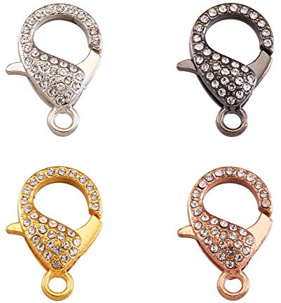 PandaHall - 10 pezzi di grandi fermagli a moschettone in lega con strass, 31x22x7 mm, colori misti, per collane, braccialetti, accessori per la creazione di gioielli fai da te, colori misti casuali