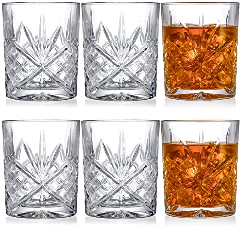 YOUEON 6 Pack Crystal Whiskey Glasses, 300 ml Old Fashioned Glasses, Rum Glasses, Scotch Glasses, Clear Drinking Glasses for Cocktails Tequila Rum Liquor Rye and More
