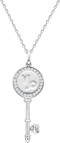 Presentski Collier Clé Collier Signe Astrologique Femme Argent 925, Collier Pendentif Zodiaque Capricorne Bijoux Constellations Cadeau pour Femmes Filles