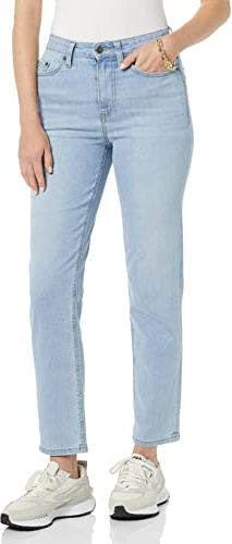 Amazon Essentials Women's High-Rise Straight Jeans - Discontinued Colours, Light Wash, 14