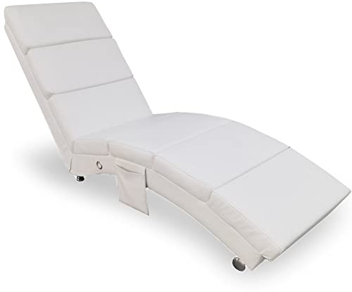 BAKAJI Sdraio Relax Lounge con Tasca Laterale ed Imbottitura ad Alta Intensità per Maggior Comfort, Poltrona da lettura Ergonomica con Schienale Alto e Struttura Solida, in Ecopelle (White)