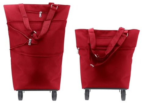 Beowanzk Collapsible Foldable Shopping Trolley on Wheels for Supermarket & Grocery Shopping (Red)