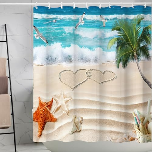 FAIRYGATE Bathroom Curtains Shower 180x180cm Water Shower Curtain for Bathroom Summer Holidays in Beach Pool Sea Wave Home Bathtubs Curtain Decoration Set with 12 Hooks B8821