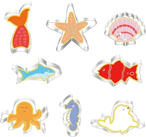 RUIYWEN 8 Cortadores de Galletas Animales Marinos Moldes de Acero Inoxidable para Galletas Fondant Chocolate Moldes Peces