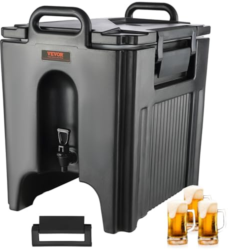 VEVOR Dispensador de Bebidas Aislado Dispensador de Agua Fría y Caliente No Eléctrico 37,6 L Almacenamiento de Alimentos de Acero Inoxidable Contenedor Aislado con Grifo Portátil para Camping Catering