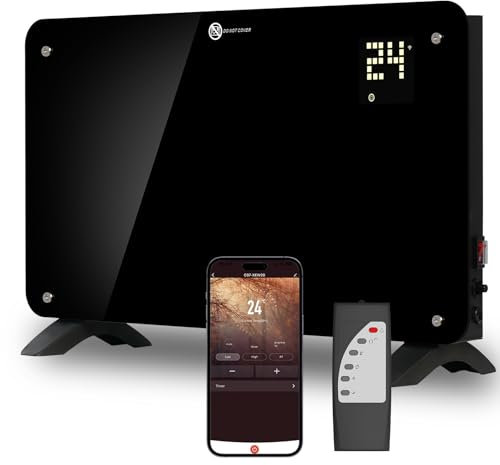 eklipt WiFi Enabled Electric Glass Panel Heater 2000W | Smart App & Remote Control, Open Window Detection | Wall Mounted & Free Standing Efficient Home Heaters with 24H 7 Day Timer | Lot 20 (Black)