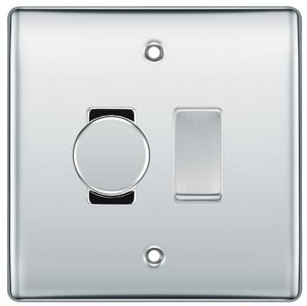 BG Polished Chrome 2 Gang Grid Switch 1x Trailing Edge LED Dimmer 1x 2 Way