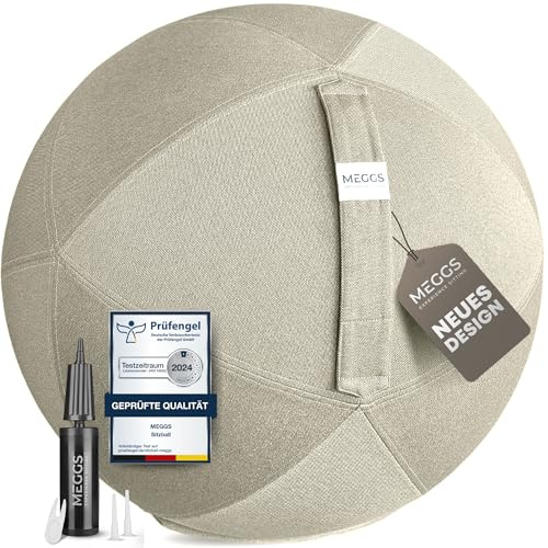 MEGGS® Ballon de siège en tissu de 65 cm - Assise ergonomique au bureau et à la maison - Protection contre le roulement et l'espacement - Ballon de yoga - Ballon de gymnastique pour grossesse - Housse