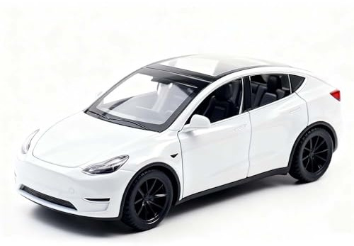 TGRCM-CZ 1/32 Skala Diecast Tesla Modell Y Spielzeugauto, Zink Legierung Pull Back Fahrzeuge Modellauto mit Ton und Licht für Sammler Kinder 3+ Jahre alte Geburtstagsgeschenk(weiß)