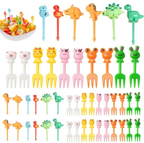 BSITSSS 48 Pezzi Mini Forchette Da Frutta,Frutta Forchettine A Forma Di Cartone Animato, Stuzzicadenti Plastica Per Torte e Dolci Mini Spiedini Dessert Frutta Pasticcini Feste per Bambini
