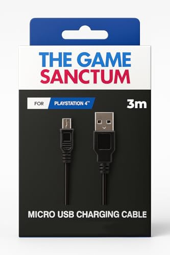 The Game Sanctum 3m Extra Long Micro USB Charging Cable for PS4 Controller | Charge & Data Sync Lead – Compatible with PlayStation 4 & Xbox One Controllers (With Ferrite Core)