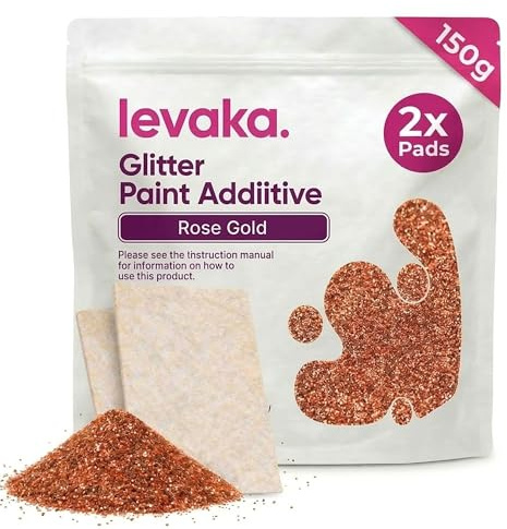 Levaka Rose Gold Glitter Additive, 150g with 2 x Buffing Pads – Paint Additive for Luminous Finish on Interior or Exterior Walls, Ceilings, and Woods – Paint Glitter for Walls