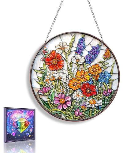 MAVINNE 5D Hanging Diamond Painting Pendant Zubehör Kit - Blumen DIY Diamant Painting Window Decoration Bilder für Kreuzstich Stickerei Spezielle Diamond - Wall Ornament Craft für Zuhause 20x20 cm A12