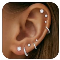 Turandoss 9 Paar Ohrringe Silber Gold Set, Hypoallergene Ohrringe für Damen | Ohrstecker Silber Gold Set, Ohrringe Stecker mit Flacher Verschluss, Ohrstecker & Creolen, Helix Piercings Ohr Chirurgenstah
