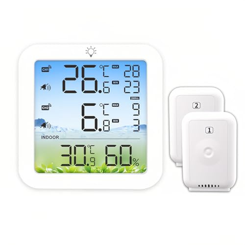 Lancoon Termometro igrometro digitale per frigorifero con design magnetico 2 sensori wireless retroilluminazione allarme di temperatura limite in eccesso per frigorifero interno esterno