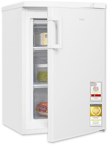 Exquisit Gefrierschrank GS581-H-010E - 85 l Tiefkühlschrank Standgerät | Weißer 4 Sterne Mini-Gefrierschrank mit 3 Schubladen, 84,5 cm Höhe, manueller Temperaturregelung und 4 kg Gefriervermögen