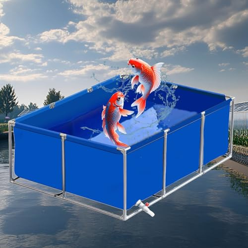 Premium 2 x 2 m utomhus fiskdamm med PVC dräneringsventil väderbeständig kanvas hållbart hartstyg idealisk för trädgård och trädgård användning blå färg (2 x 2 x 6 fot)