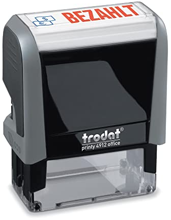 Trodat Office Printy 4912 selbstfärbender Textstempel, Text BEZAHLT, Abdruckfarbe blau-rot, 47 x 18 mm