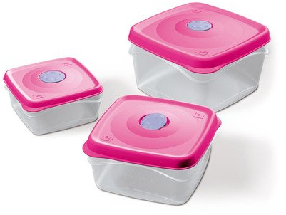 bama 216182 CONTENITORI 3PZ FRIGO/MICROONDE QUADRATE CM.17/14/1, Multicolor, 17.5 x 17.5 x 10.7 cm, 3 unità