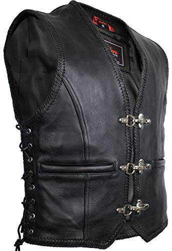 MDM Chaleco de cuero para hombre, chaleco de motorista, piel de vacuno, chaleco de club,