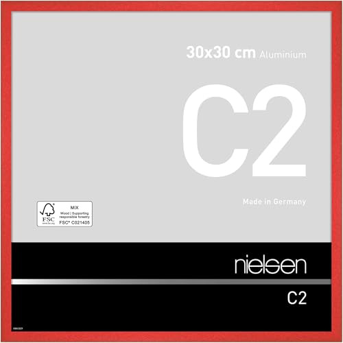 nielsen Aluminium Bilderrahmen C2, 30 x 30 cm, Rot | Aluminium Rahmen im Hoch- & Querformat zum Aufhängen Rot gebürstet Echtglas