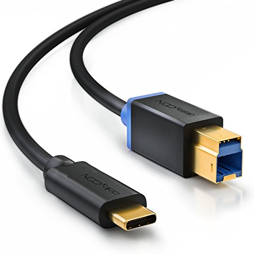 deleyCON Cable de impresora usb 3.0 de 3,0 m, conector tipo C a B, 5 Gbps para impresora y disco duro externo, color negro