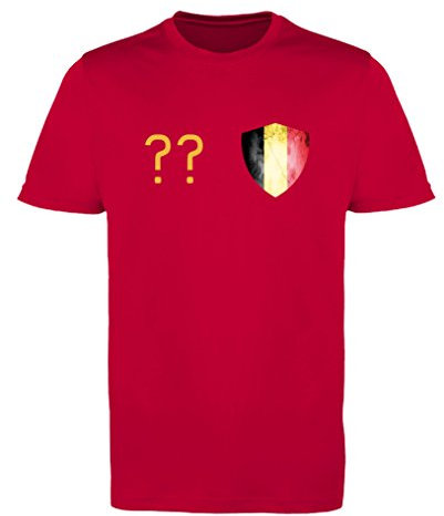 T-shirt de football Comedy-Shirts - Pour homme - Avec Imprimé - Coupe du monde / Tous les pays - 100 % polyester - Col rond - Différentes couleurs et tailles disponibles - Personnalisable L Belgique