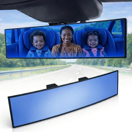 ICBEAMER 24,1 cm 240 mm Easy Clip on Weitwinkel-Panorama-Toter Winkel, Auto-Innenspiegel, Konvexe Blaue Oberfläche