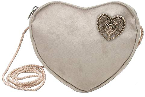 Alpenflüstern Herztasche Trachtenherz - Damen Trachtentasche in Herzform, Schultertasche fürs Dirndl, Herz Handtasche zur Tracht, Dirndltasche (taupe-grau) DTA079