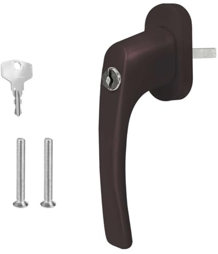 Premium Aluminium Fenstergriff Victory - abschließbar, Farbe:Braun RAL 8019, Stiftlänge:35mm