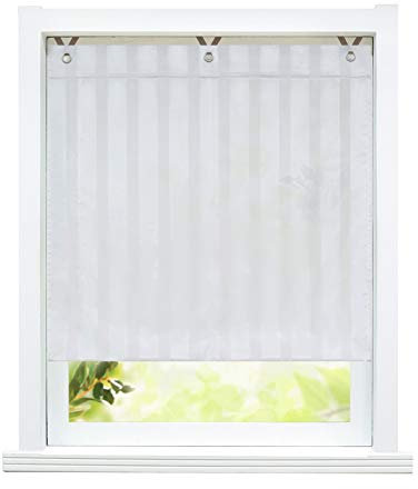 ESLIR Raffrollo ohne Bohren Raffgardinen mit Ösen Ösenrollo Modern Gardinen Halbtransparent Vorhänge Streifen Muster Weiß BxH 45x140cm 1 Stück
