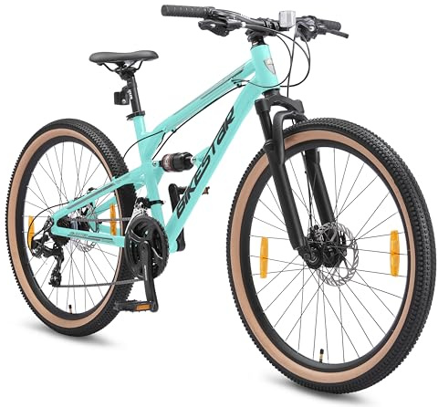 BIKESTAR MTB Mountain bike sospensione completa in alluminio, freni a disco, 26 | Bicicletta MTB telaio 16 cambio Shimano a 21 velocità | Turchese