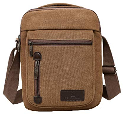 Sattie Herren-Schultertaschen Umhängetasche Herrentasche Klein Crossbody Bag Handtasche Tasche Umhängen Messenger Bag Handgelenktasche Canvas Vintage Shoulder Bag (Braun Canvas Umhängetasche)