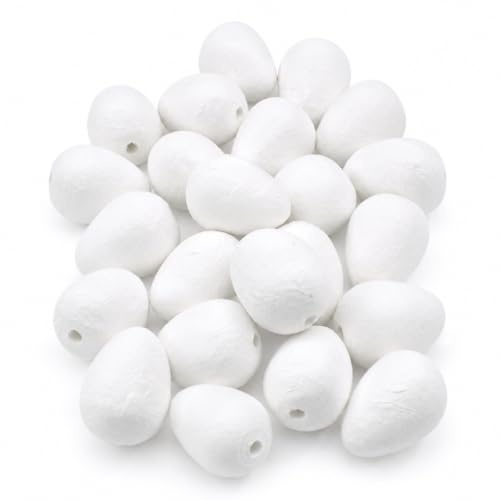SPUNNYS Lot de 22 œufs blancs en papier 30 mm, œufs à peindre et décorer pour Pâques, ornements, décorations de table, loisirs créatifs et projets DIY