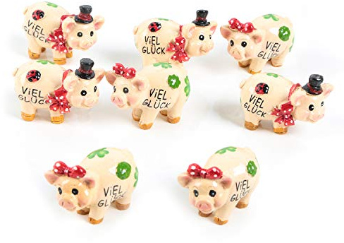 Logbuch-Verlag 8 kleine Glücksschweinchen Viel Glück Geschenk Silvester Neujahr Kollegen Freunde Kinder 4 x 3 cm Prüfung Glücksbringer