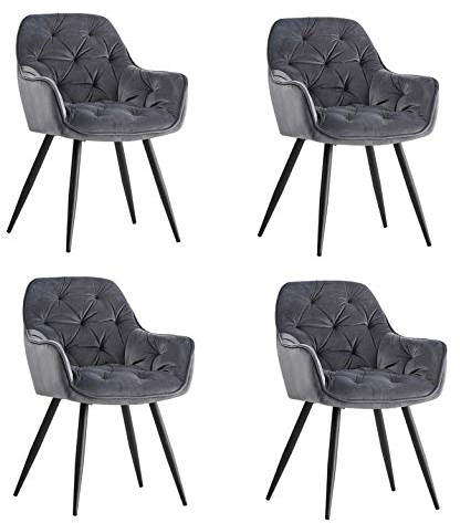 JaHECOME Esszimmerstuhl,Sessel,Samt,Wohnzimmerstuhl,Farbe wählbar,Retro-Design,Stoff,gepolsterter Sitz mit Rückenlehne,Schwarze Metallbeine für Küche, Schlafzimmer, Esszimmer(Grau,4)