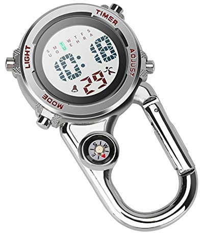Aceshop Carabiner Watch Digital Clip on Quartz Watch Multifonctionnel Mousqueton Montre FOB Lumineux Visage Boussole Mousqueton Montre pour Médecins Infirmières Paramédicaux Chefs Sport Unisexe