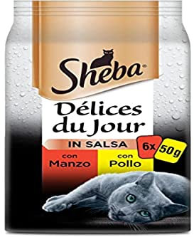 Sheba Délice Du Jour Nassfutter für Katzen mit Rindfleisch und Hühnchen in Sauce, 12 Packungen mit je 6 Beuteln x 50 g, insgesamt 72 Beutel, 3600 g