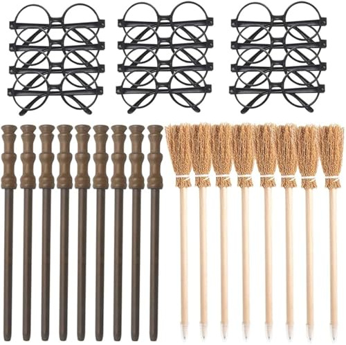 Col-Pary Accessoires de fête de magicien avec lunettes de magicien,crayon de sorcière,crayon de wand magique pour Halloween,cosplay décoration de fête,récompenses scolaire-36pcs