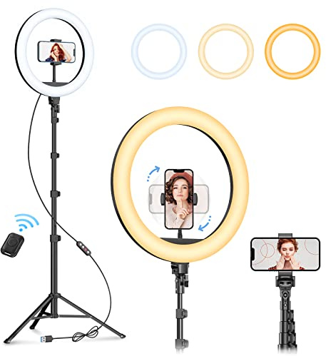 Weilisi 12 Selfie Ring Light with 63 Tripod Stand, Dimmable LED Ring Light with Phone Holder and Wireless Remote, [2-in-1] RGB & Selfie Stick for Photography/Makeup/Live Stream/YouTube