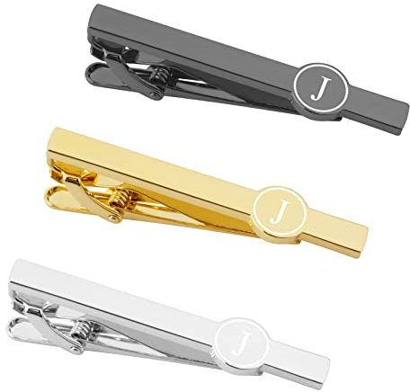 Dannyshi Tie Clips for Men 2.1inch Initial Letter Tie Clip Bar Set (J)