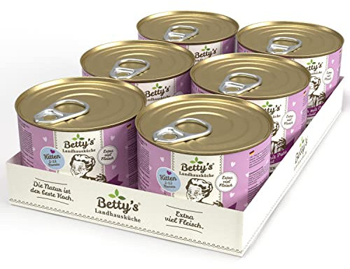 Betty's Kitten Landhausküche Nassfutter Katze Huhn & Pute, 6 x 200 g, schonend gegart, hohe Bioverfügbarkeit, für alle Katzenrassen geeignet