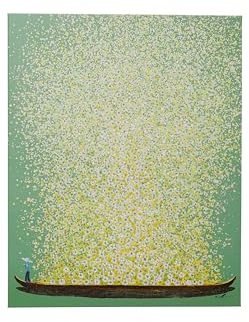 Kare Design Cuadro En Lienzo Flower Boat, Verde/Amarillo, Pintura, Con Marco De Madera Maciza, Con Detalles Pintados A Mano Con Acrílico, Estilo Asiático, Colores Pastel, Abstracto, 100x80x4 cm