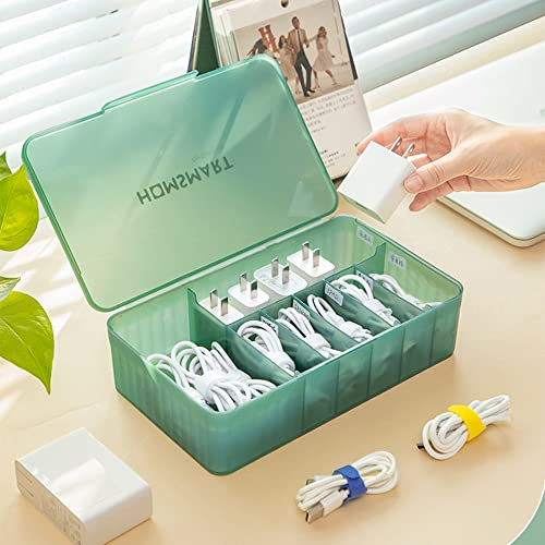 STARRY G Cable Tidy Box with Lid, 7 Grids Cable Organizer Box, Cable Management Box, Extra Large Storage Box for Data Cables, Charging Plug, Desktop Sundries, Free 10 Sorting Stickers&10 Cable Ties