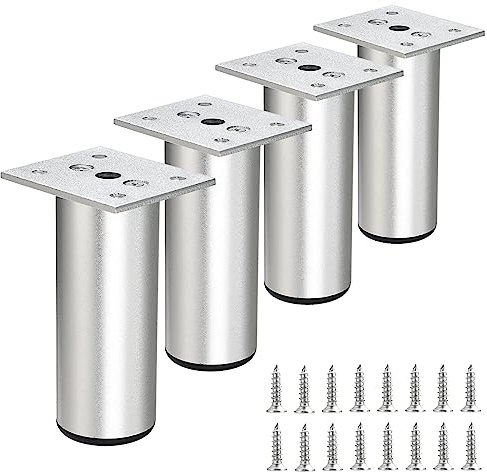 SUMTree 10cm 4 Stück Möbelfüße aus Alulegierung Schrankfüße Beine für Stühle Tisch Schrank Schreibtisch Sofa Möbelbeine mit Schrauben Einfachen Montage Runde(Silber)