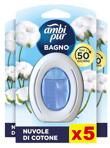 Ambi Pur Bagno Profumatore Per Ambienti, 5 Profumatori Bagno, Fragranza Lenor Nuvole di Cotone, Diffusore Ambiente Con Tecnologia Elimina Odori, Durata Fino a 50 Giorni Per Profumatore